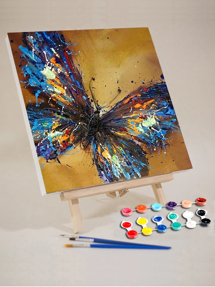 WEBEEDY DIY verf op nummer voor volwassenen beginners kinderen kat vlinder canvas foto's tekenen verf acryl verf set voor thuis kamer muur decor 16x20 inch (geen frame