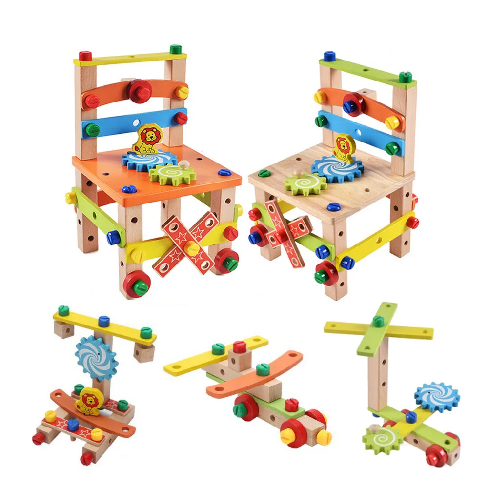 low cost  Montessori Toys Assembling Wooden Chair Toy for Kids Child Educational Learning Toys Intelligent Se
