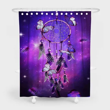 

Custom Feather Colorful Shower Curtain 100% Polyester Fabric Boho Chic Style Bath Curtains Bathroom Decoration