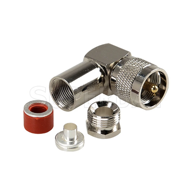 Superbat UHF Male Plug Right Angle Connector Nickel Plated Brass Clamp for RG58 Cable for PA System, Ham Radio, CCTV Camera