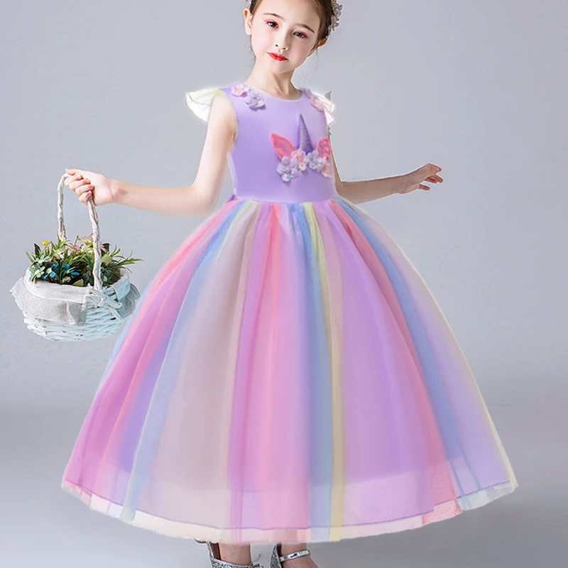 Ephex/яркое платье принцессы с цветком радуги; Очаровательное платье без рукавов для отдыха; платье принцессы для девочек; модное летнее праздничное платье с бантом; Vestido