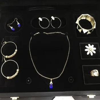 

Fashion Women Sweet Personality Jewerly Set Women Blue Necklace & Braclete & Ring & Bule Earrings Combo Set Round Earrings