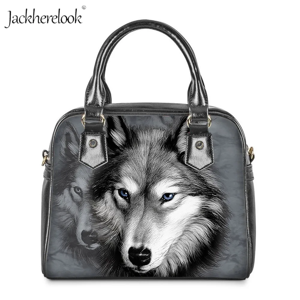 Ye Store Wolf Sketches By Lady PU Leather Handbag Tote Bag Shoulder Bag Shopping Bag
