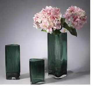 

FLOWER VASE HOME DECORATION GLASS BLUE VERTICAL STRIPES GRADIENT FLOWERS POT FLORAL HOME DECORATION ACCESSORIES MODERN