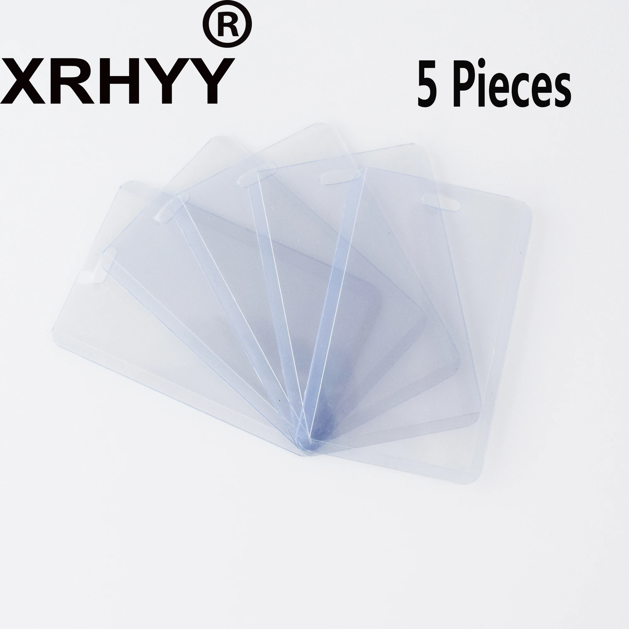 

XRHYY 5PCS Semitransparent PVC Hard Plastic Badge Card Case Holder ID Card Bag With Slot & Chain Holes -Vertical