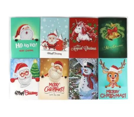 8pcs 5d Diy бриллиантовый рисунок Рождество карты 4 шт 8 шт Алмазная мозаика Вышивка Бисер полный заказ Рождественский подарок открытки Санта-мен - Цвет: 8pcs