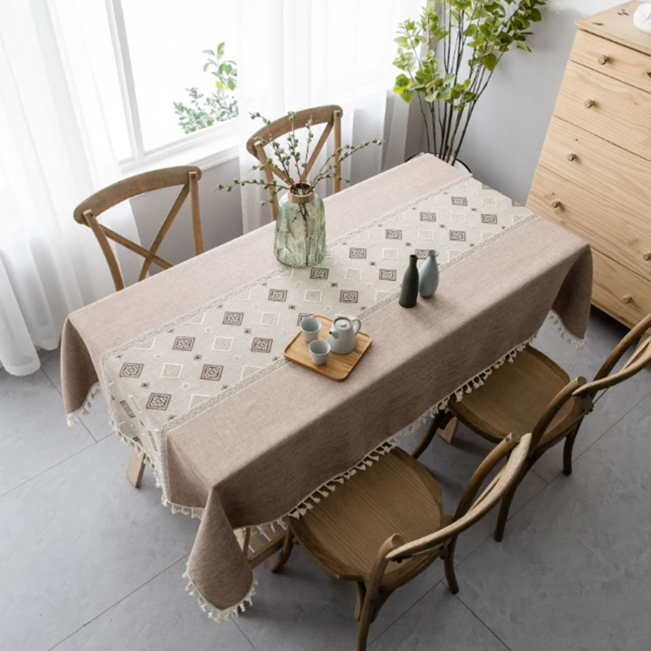 Japanese-Style Cotton Linen Rectangle TableclothChristmas Decoration Table Cloth Waterproof FabricDoilies for Kitchen Birthday