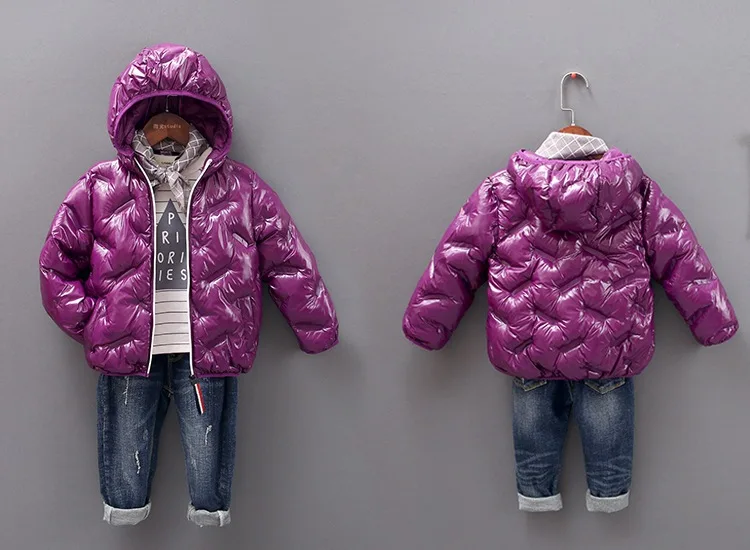 Зимняя куртка-пуховик белого цвета на утином пуху для девочек от 18 месяцев до 8 лет, модная верхняя одежда с капюшоном фиолетового цвета детское однотонное пальто-пузырь с ультра-светильник для мальчиков