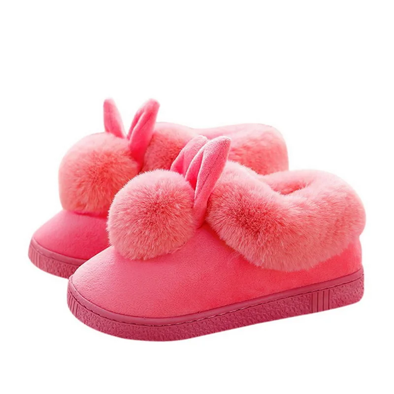 Watermelon red 1 Litthing/женские хлопковые тапочки; сезон осень-зима; домашняя теплая хлопковая обувь с мехом кролика на толстой подошве; - Цвет: Watermelon red 1