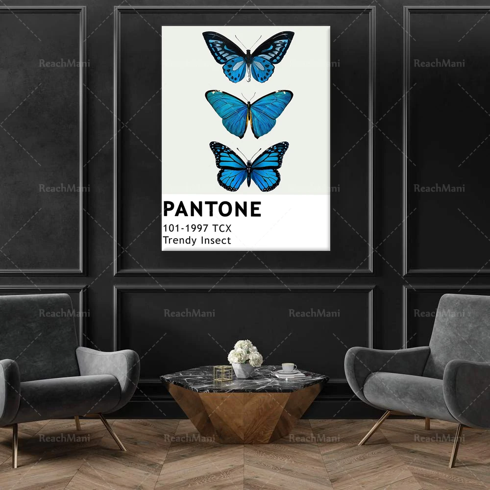 Poster A Farfalla Pantone, Stampa Di Insetti, Stampa Pantone Alla Moda, Poster Estetico, Poster Vintage Pantone, Poster Pantone Blu