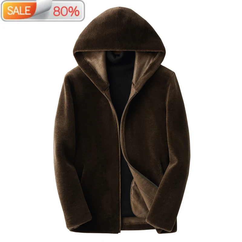 

Men's Real Fur Coat Autumn Winter Jacket Male Hooded 100% Wool Coats and Jackets Blouson Homme Hiver KFS19M211-J B23794