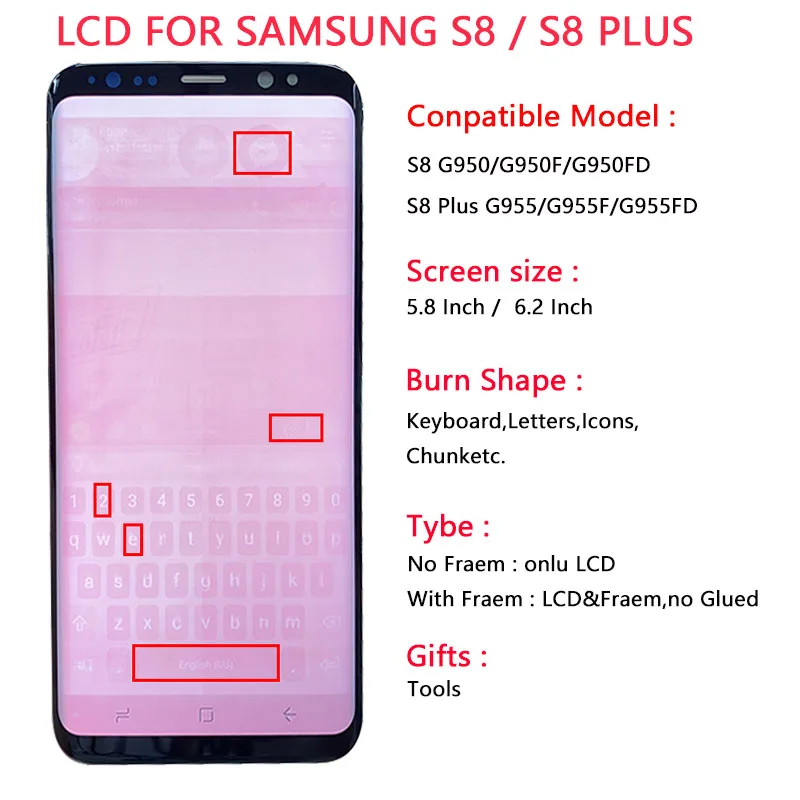US $71.06 Super AMOLED LCD For Samsung S8 G950 G950F S8 PLUS G955F G955FD Burn in Shadows LCD Display With Touch Screen Digitizer
