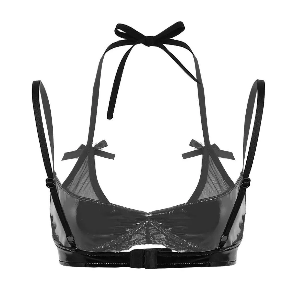 Горячее предложение, женское сексуальное белье, Wetlook, лакированная кожа, бюстгальтер, бюстье, Холтер, на шее, регулируемые бретельки, кружева, подол, латексный, полка, бюстгальтер, Топ