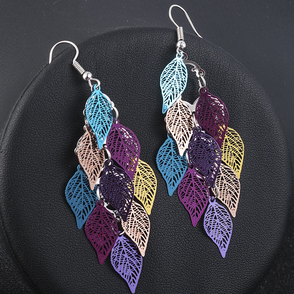 2022 New Women Girl Bohemian Leaves Pendant Dangle Drop Earrings Elegant Party Boho Earring Jewelry 3