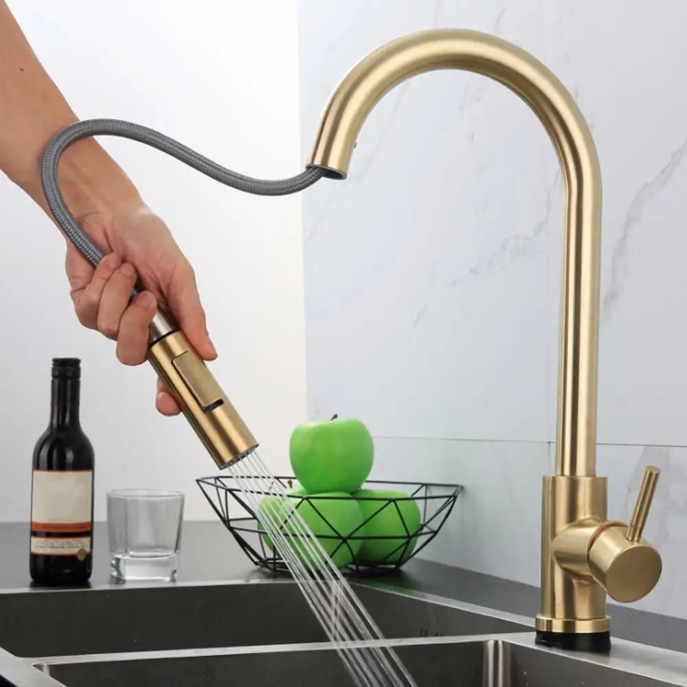 Grifos De cocina De inducción inteligente, grifería extraíble De acero inoxidable 304, color negro, Control táctil, para fregadero