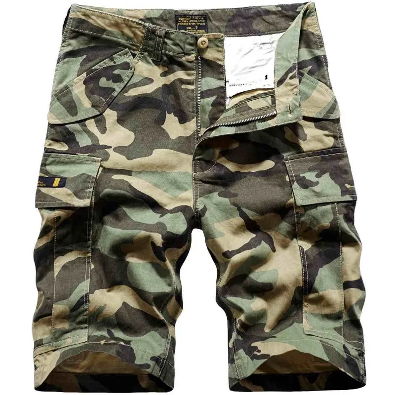 

New Summer Mens Cotton Cargo Camouflage Pockets Beach Short Pants Loose Casual Trousers Male Knee Length Shorts Homme