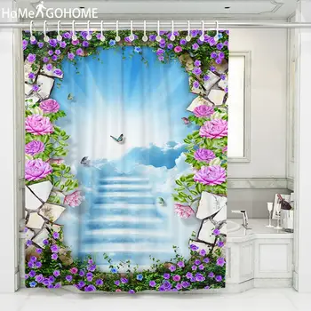 

3D Flower Shower Curtain Boho Butterfly Sunshine Psychedelic Landscape Bathroom Curtain Waterproof Fabric for Bath Bathtub Decor