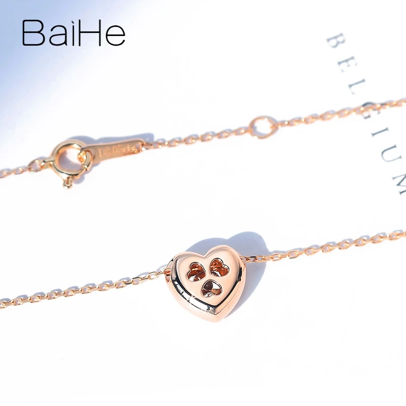 BAIHE Solid 18K розовое Белое золото около 0.05ct H/SI круглый натуральный бриллиант женские трендовые ювелирные изделия с бриллиантами в форме сердца подарочные ожерелья