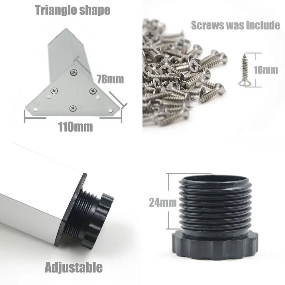 4Pcs/Set 6-40cm Aluminum Metal Furniture Legs Cabinet Feet Table Adjustable Triangle Base with Screws For Table Sofa Bed Cabinet