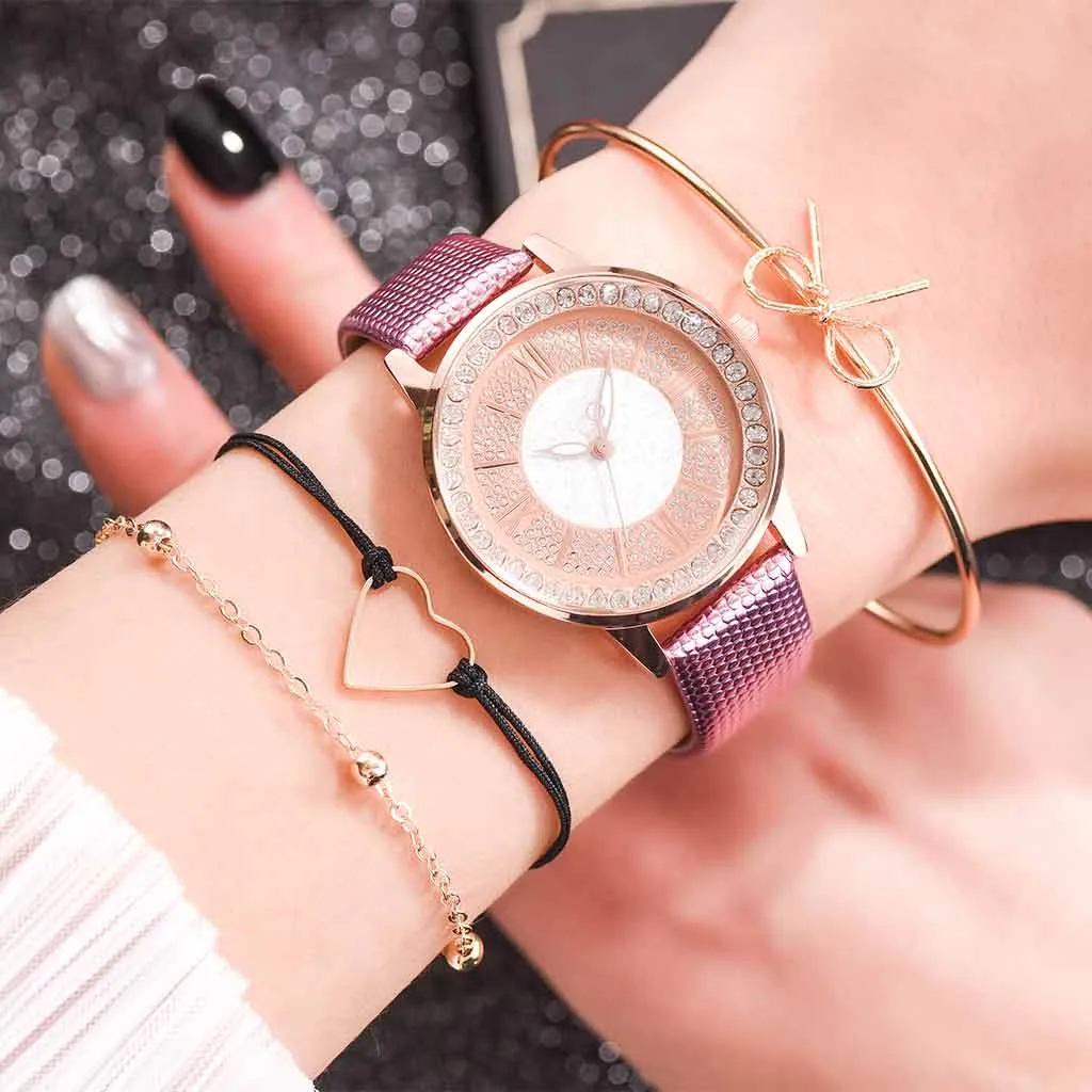 Relojes de lujo a la moda para mujer, conjunto de pulsera, relojes informales sencillos de belleza para mujer # W