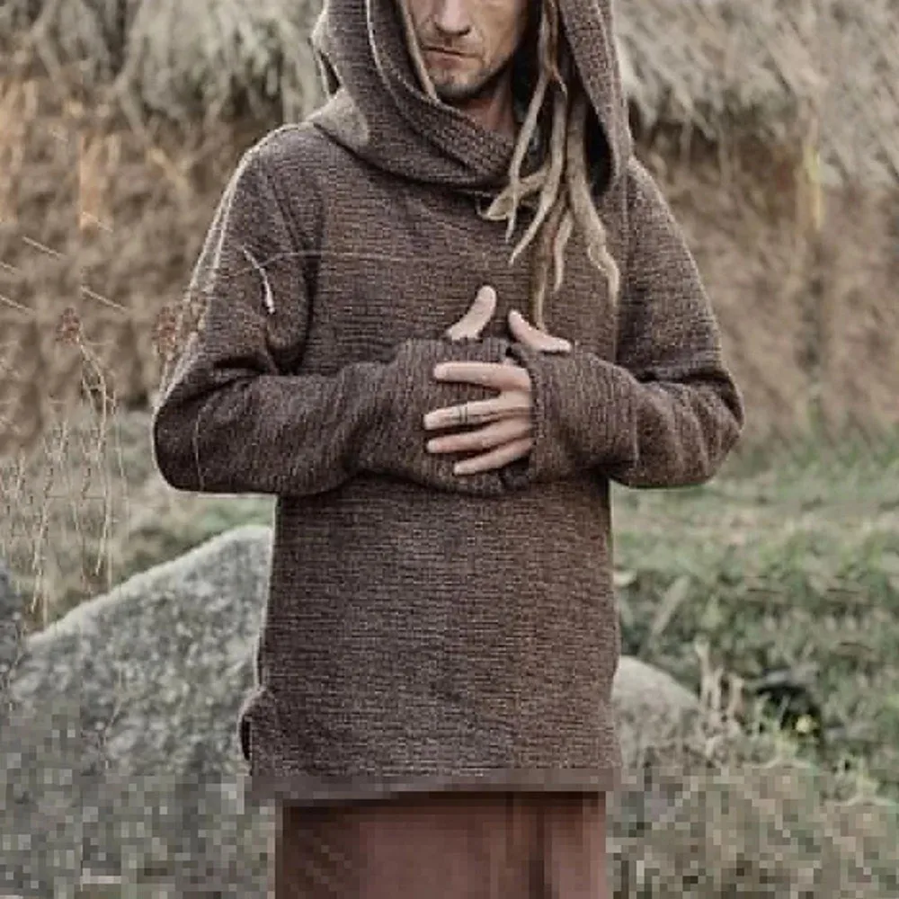 

Sping Long Sleeve Hoodies Men's Solid Brown Plus Size Retro Causal Sweatshirts Man Pullover Coats Tops M-5XL European Fashion