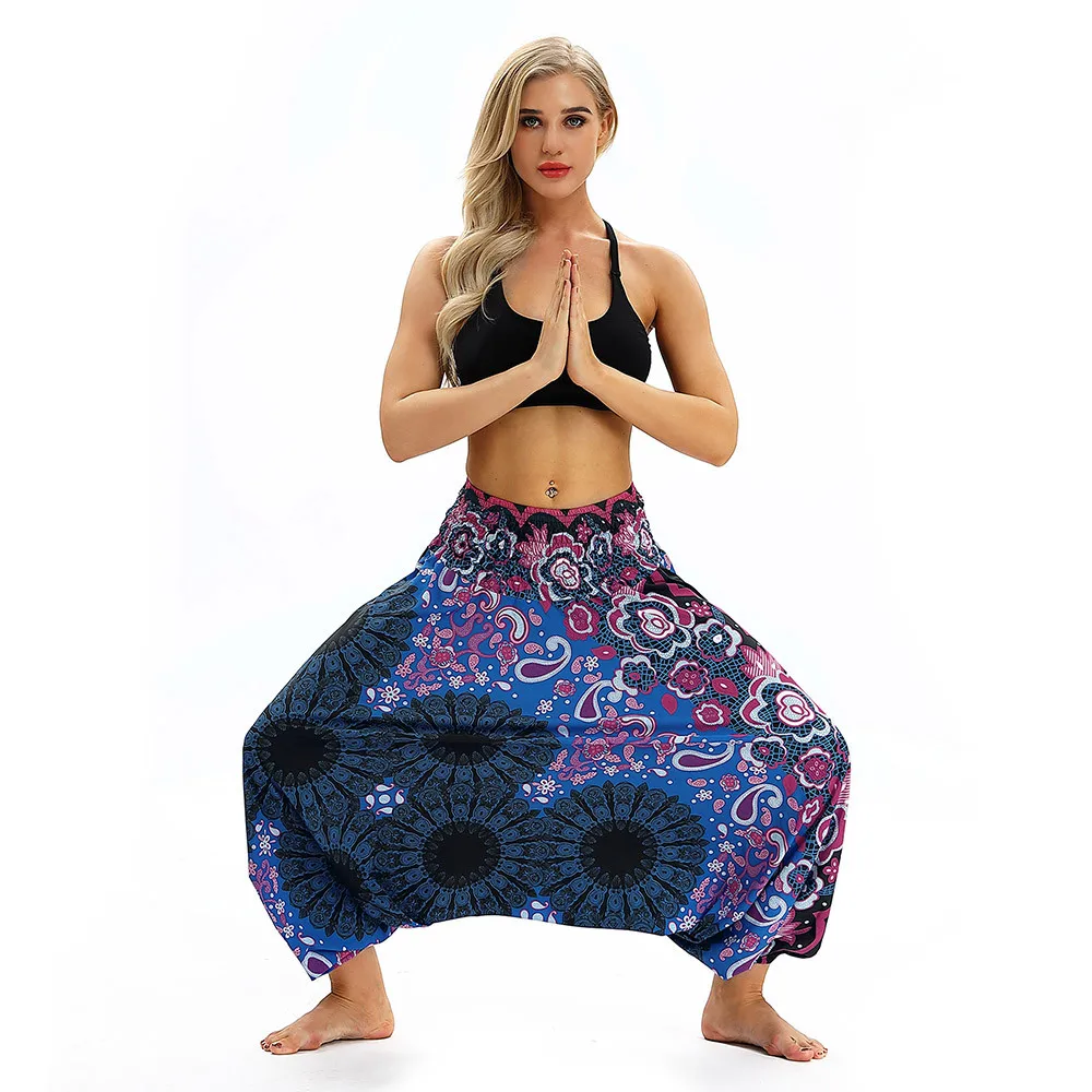 Leggings Sport Women Fitness Casual Summer Loose Yoga Trousers Baggy Boho Aladdin Jumpsuit Harem Pants Elastic Waist Yoga Pants