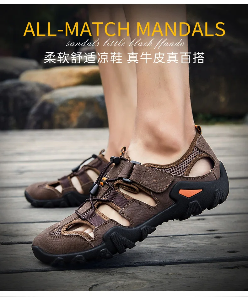 New Roman genuine leather men sandals summer cow leather for beach male shoes mens gladiator sandal Plus size 38-46 (4)