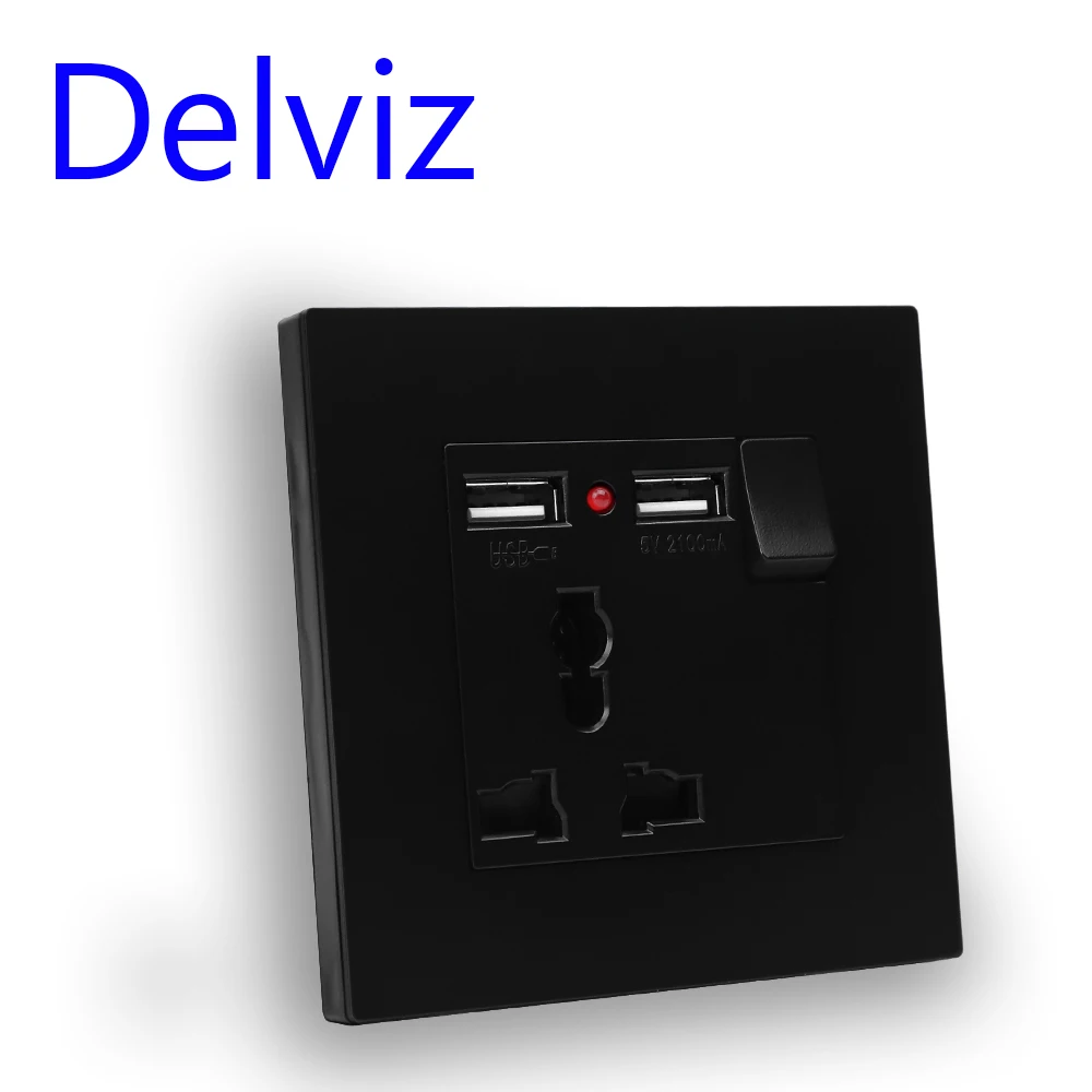 Настенная розетка Delviz usb черная панель многофункциональная 3 шпильки