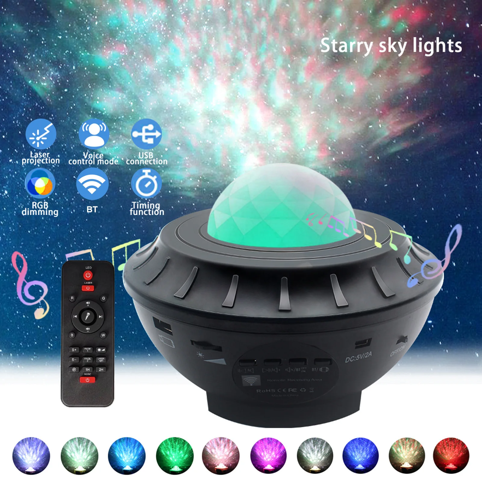 

USB LED Star Night Light Music Starry Water Wave LED Projector Light BT Projector Sound-Activated Projector Light Decor