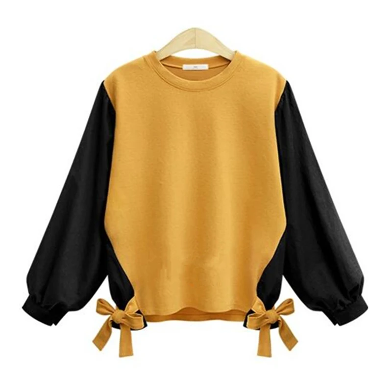 L-4xl размера плюс хлопок Blusas кимоно для женщин осень зима Лоскутная шнуровка бант блузки Европа свободные женские Shrit Топы большие свободные