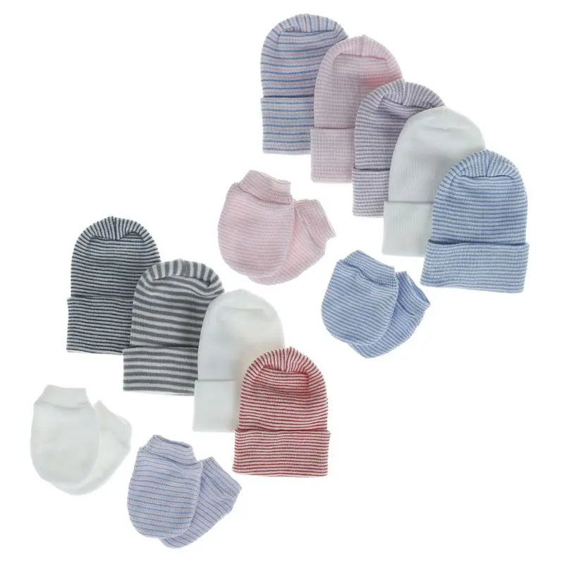 

Newborn Baby Hat and Mitten Set Hospital Knit Hat Cap Soft Nursery Beanie Hat