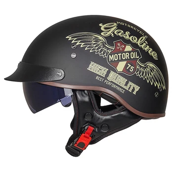 

Black Yellow Motorcycle Helmet Half Helmet Four Seasons Retro Crash Helmet Vintage Scooter Motorbike Biker Cafe Racer Helmet