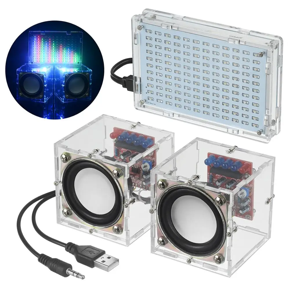 

BONATECH diy speaker kit 3Wx2 electronic diy kit 2.36" speaker for pc +LED colorfule music spectrum DIY training welding