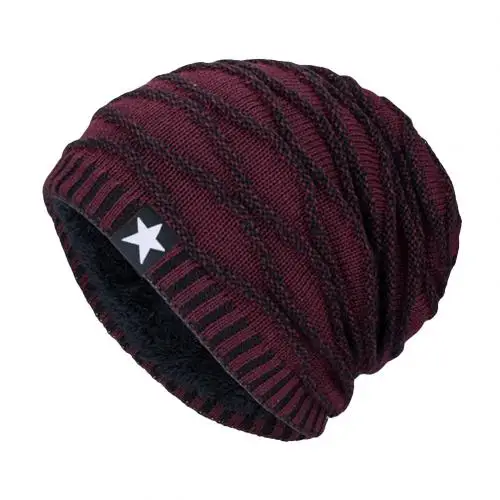 Wine Red Зимняя однотонная мужская шапка вязаная круглая Лыжная Шапка Термосумка модный подарок - Цвет: Wine Red