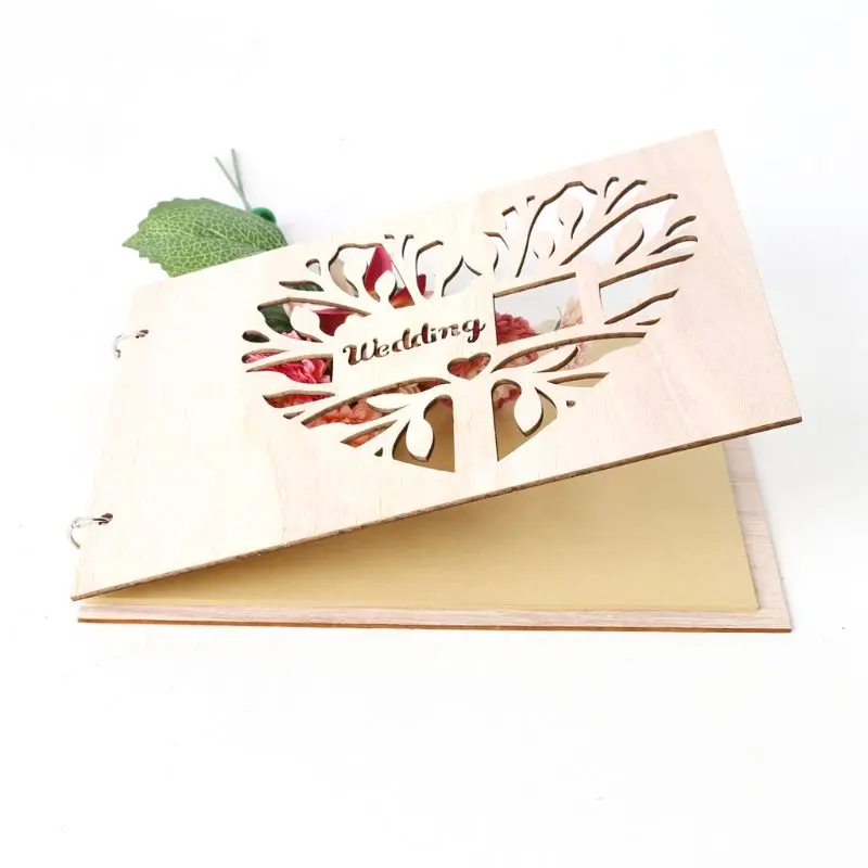 Personalized Guest Book Heart Wooden Guestbooks Signature Message Scrapbook Photo Frame Rustic Wedding Gifts D08D