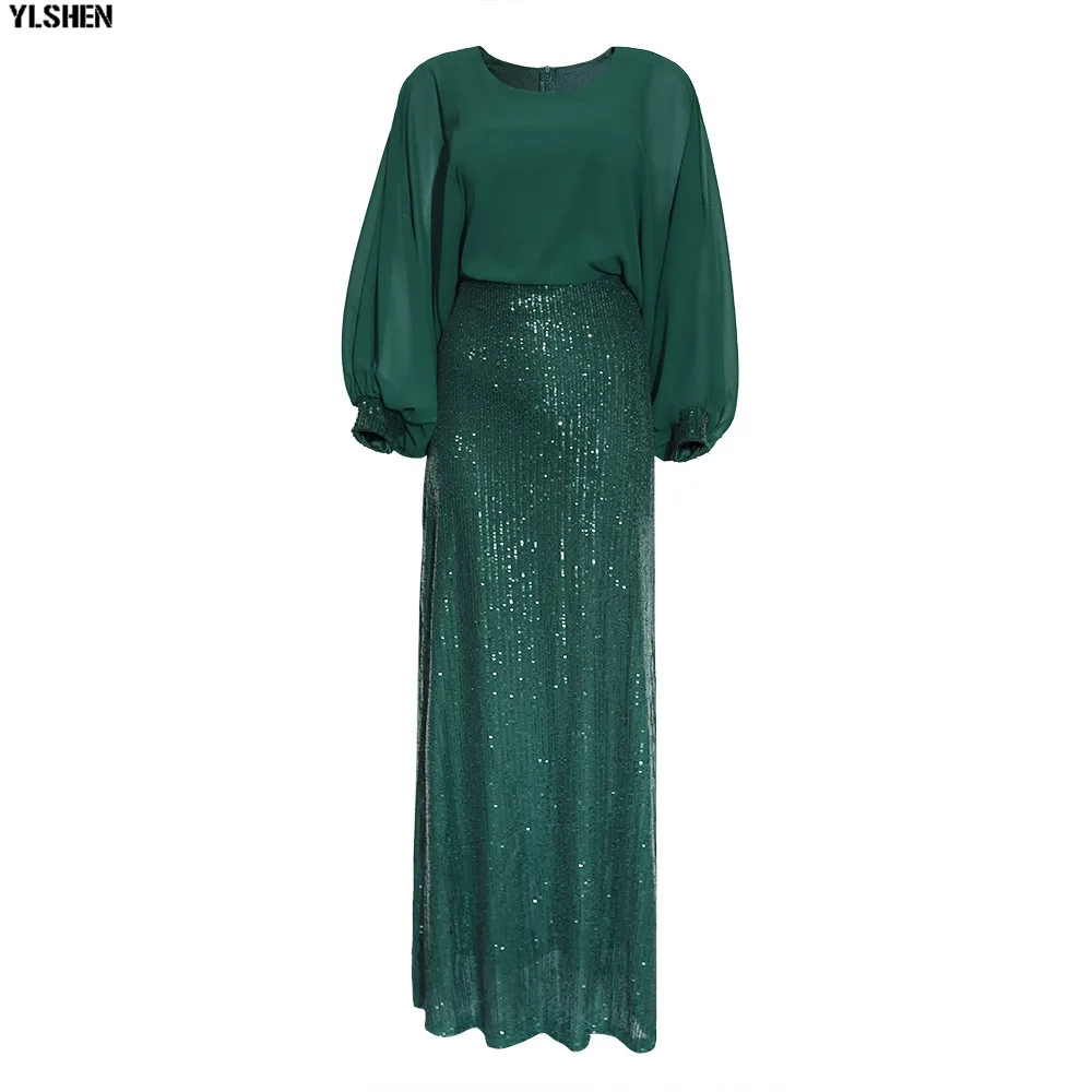African Dresses For Women Elastic Sequins African Dress Daily Sexy Bat Sleeve Robe Party Evening Long Maxi Dress Africa Clothing 05