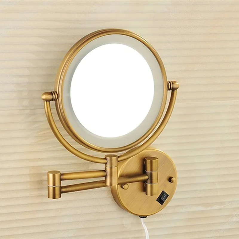 LIUYUE зеркало для макияжа античное Латунное зеркало для ванной комнаты 8 дюймов светодиодный светильник складной макияж увеличительное зеркало 3 X увеличение зеркала для ванной