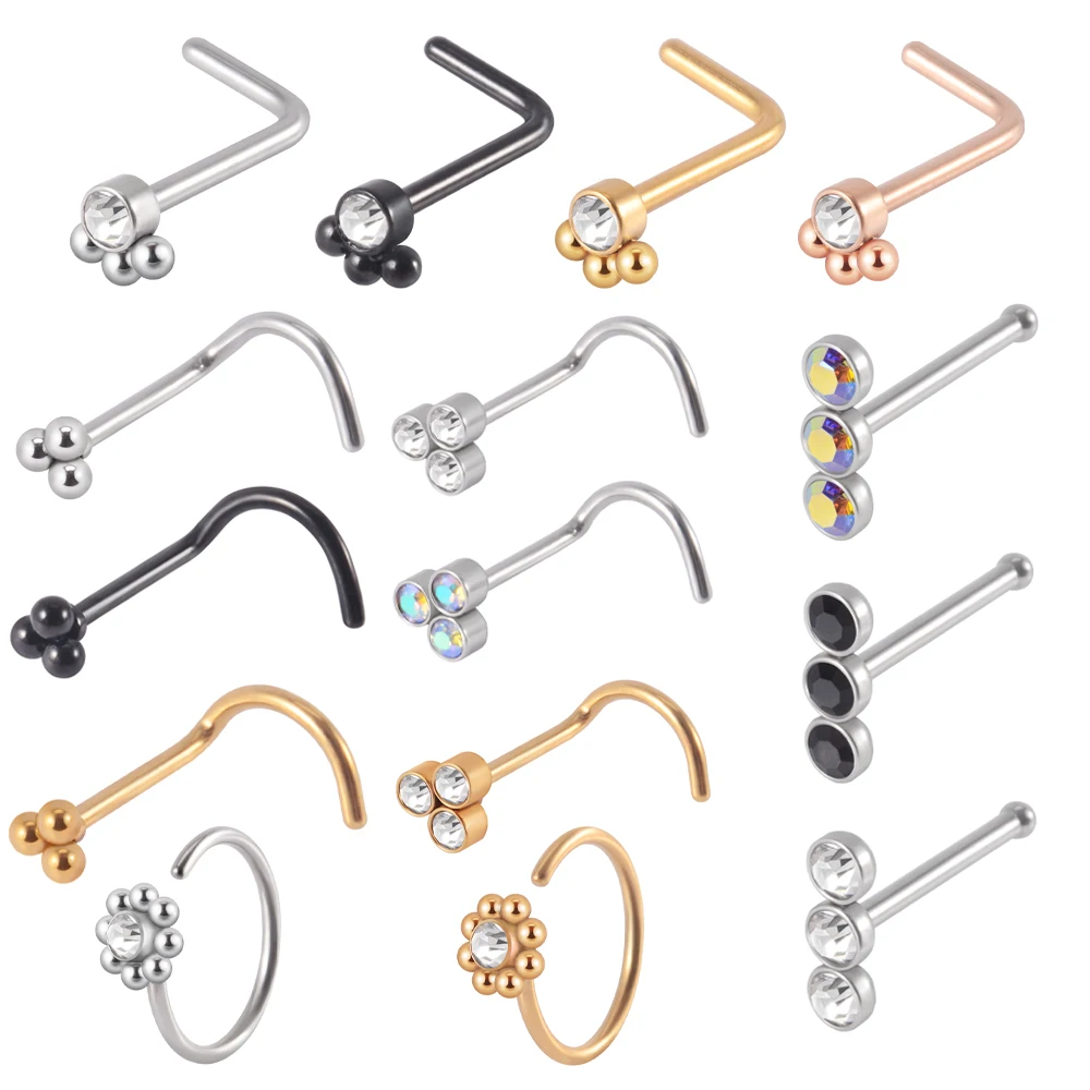 1PC316LSurgicalSteelNoseStudCZCrystalTriangleShapeFlower