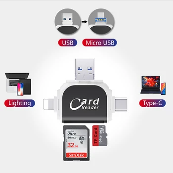 

4 in 1 OTG Memory Card Reader Micro SD TF USB Type-C OTG Card Reader Adapter for iPhone X 8 7 6 Plus S8 S9 Note 8 S6 S7