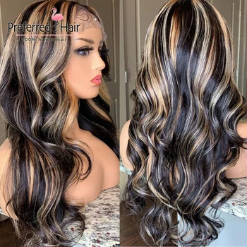 

Preferred Piano Highlight Wig Ombre Lace Front Human Hair Wigs Pre Plucked Remy Transparent Lace Wigs for Women for Women