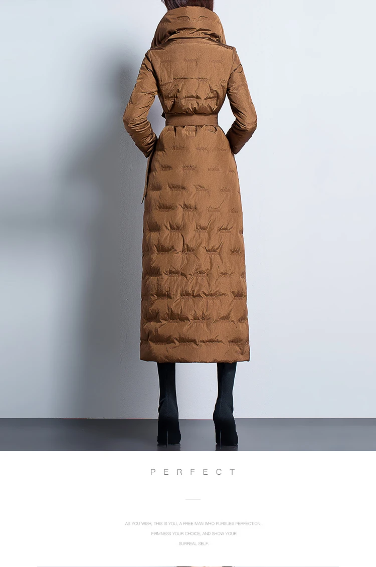 Легкий и длинный пуховик женский зима мода стенд воротник с длинными рукавами Тонкий похудение теплый пуховик Tide