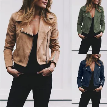 

New Women's Ladies Suede Leather Jacket Flight Coat Zip Up Biker Casual Tops Clothes