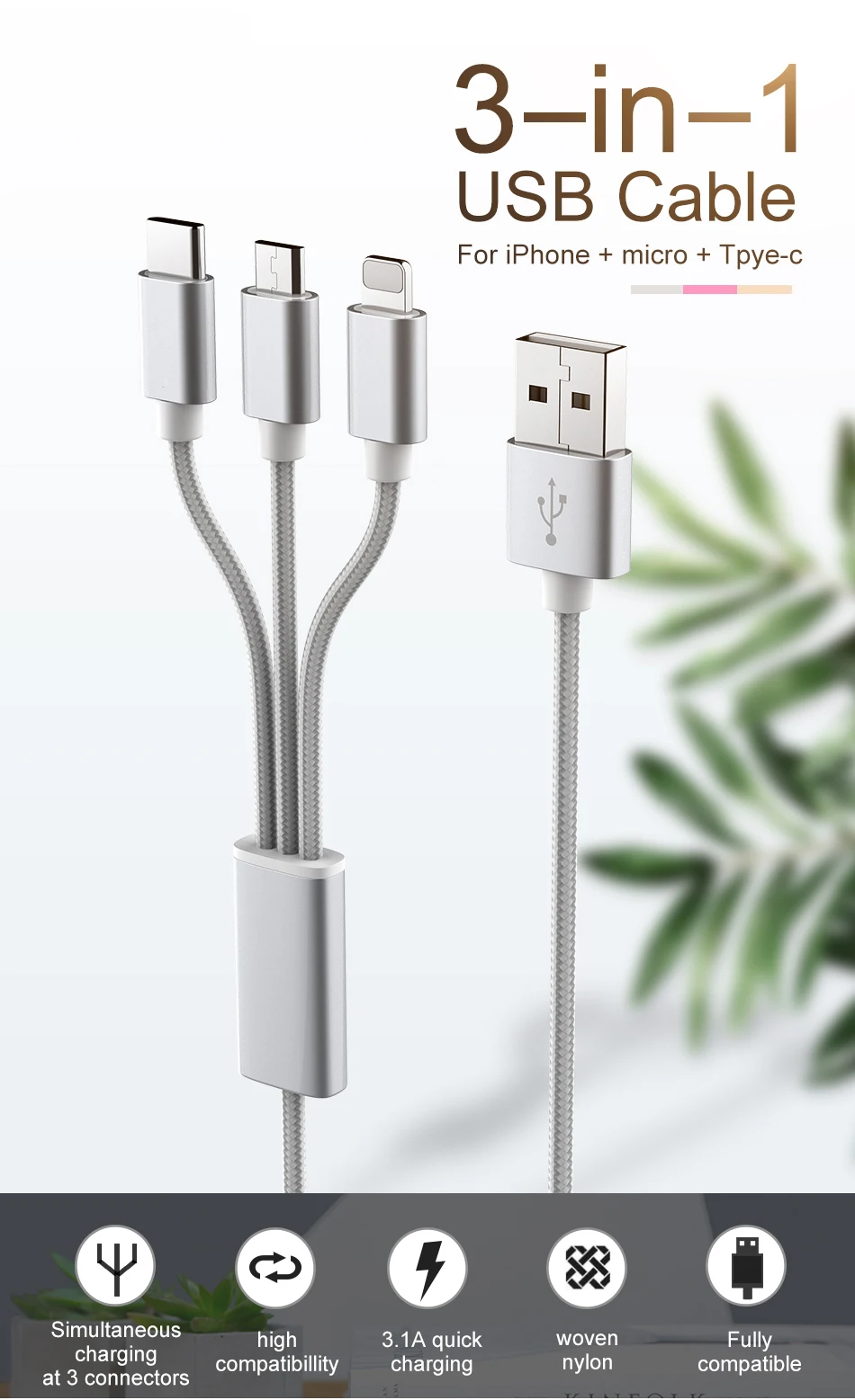 ROCK USB кабель для iPhone 11 XS Max XR X 8 7 6 для Xiaomi samsung зарядное устройство 3 в 1 Micro usb type C зарядное устройство Шнур