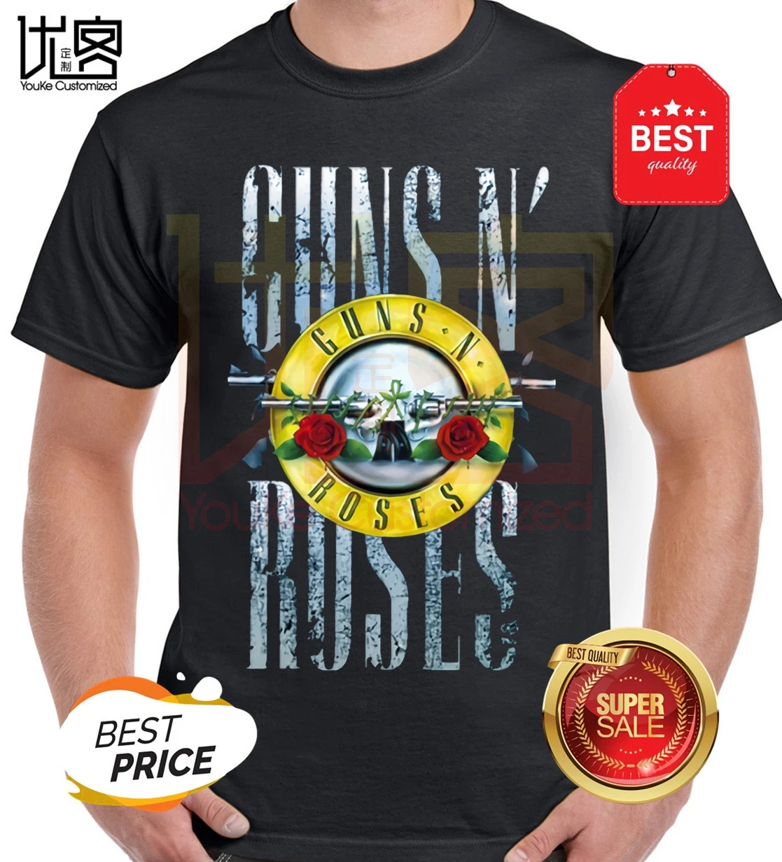 Новое поступление черные футболки топы и с символами группы Guns N Roses готические в
