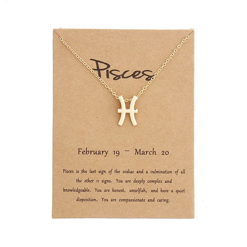 12 Созвездие ожерелье Знак зодиака ожерелье с картой ожерелье с подвеской открытка подарок на день рождения для женщин девушек - Окраска металла: Pisces