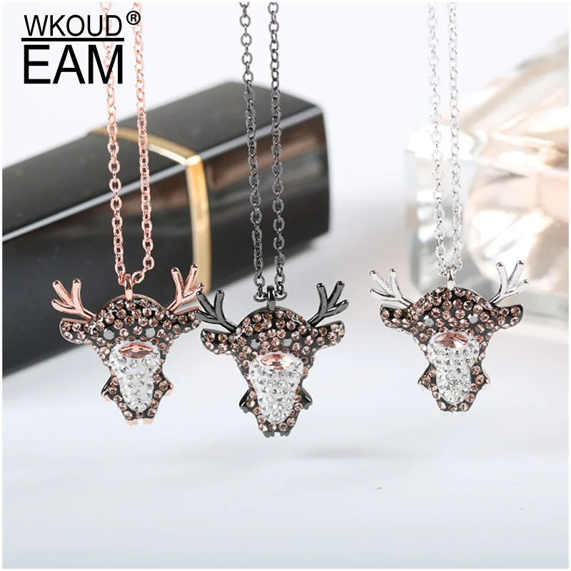 

WKOUD EAM Women Charm Jewelry 2019 New Pendant Necklace Female Accessories Party Gift Pure Silver Christmas Elk Choker ZJ020