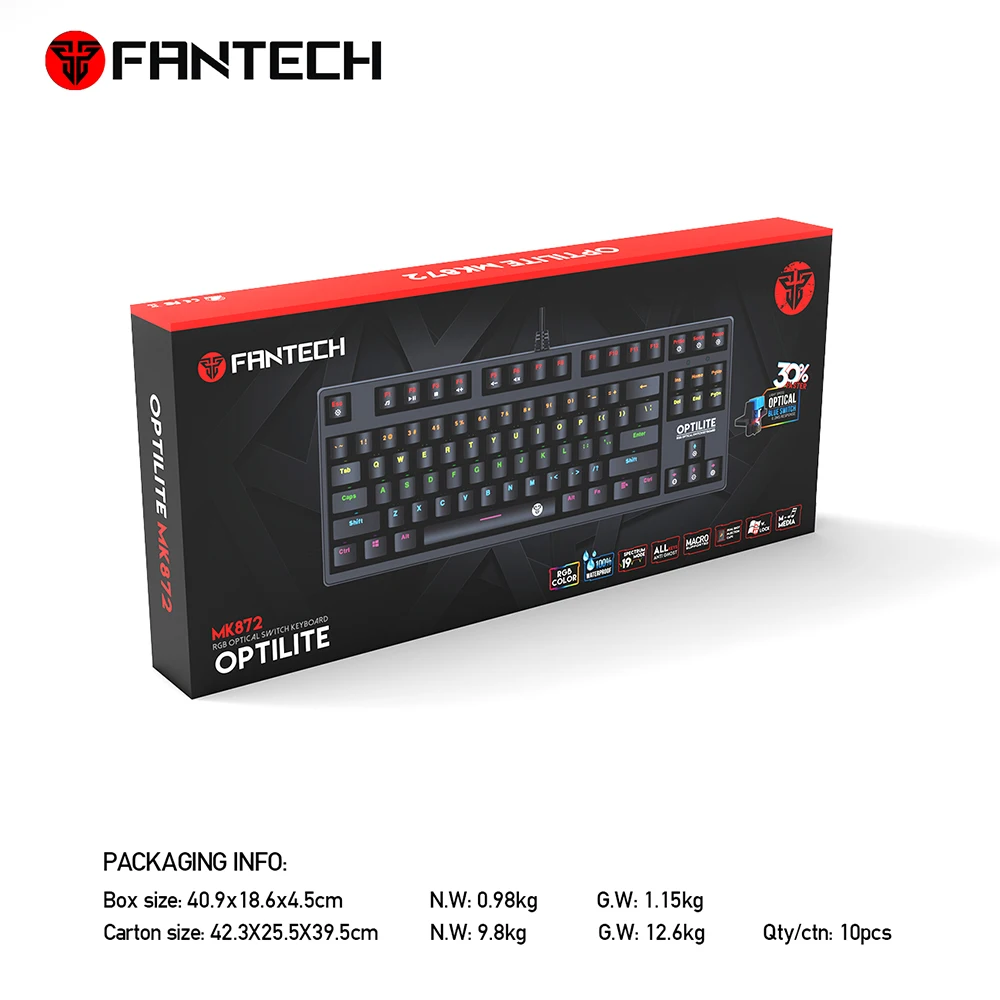 Fantech MK872 механическая клавиатура 87 клавиш RGB анти ореолы световой синий