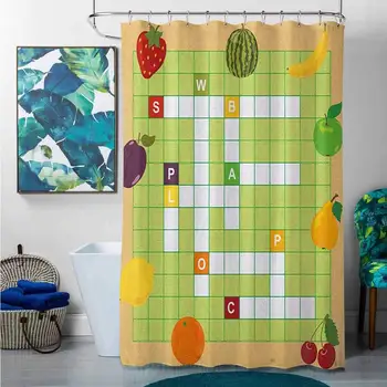 

Shower Curtains That Dont Need a Liner Word Search Puzzle,Vivid Graphic Summer Fruits with Educational Crossword Game for Kids,