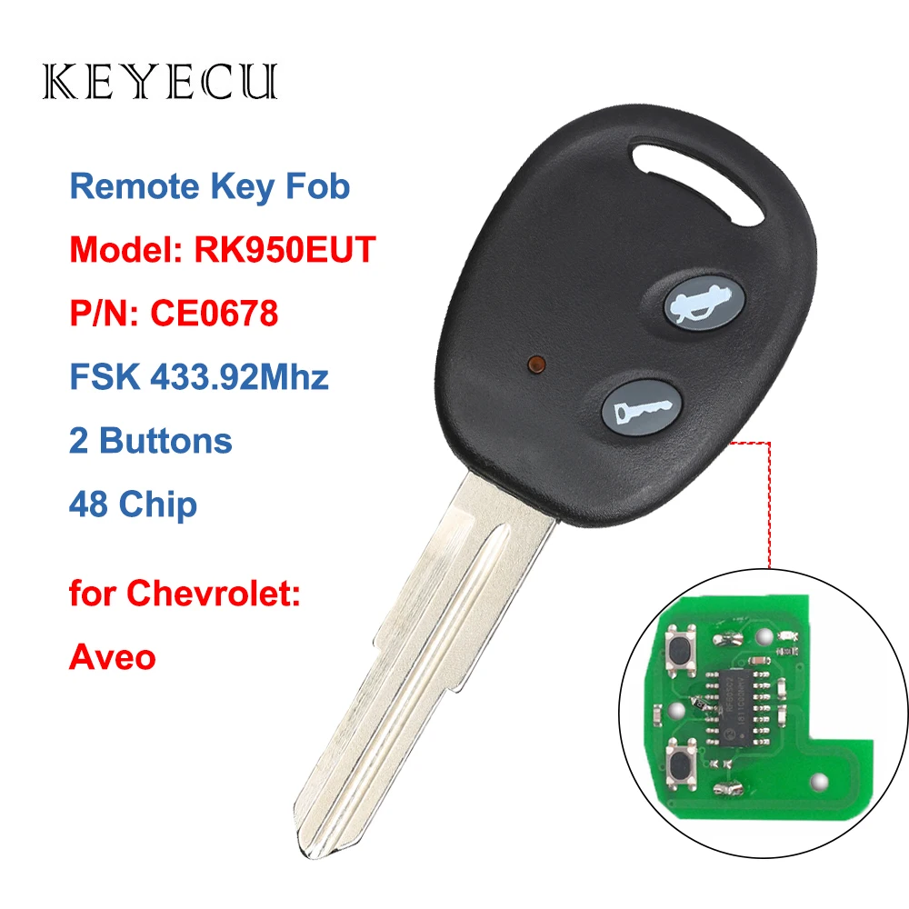 Keyecu дистанционный смарт ключ брелок 2 кнопки FSK 433 92 МГц с 48 чипом для Chevrolet Aveo 2009 2016