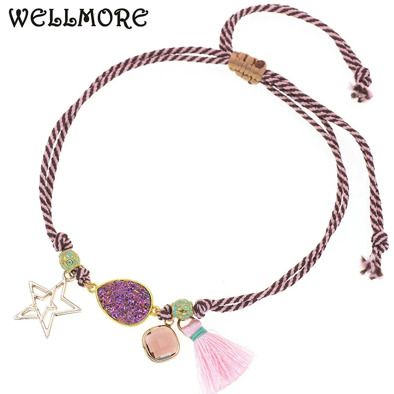 WELLMORE handmade bohemia anklet bracelet rope chain water drop anklets lace-up glass charm bracelet women Foot Jewelry WELLMORE handmade bohemia anklet bracelet rope chain water drop anklets lace-up glass charm bracelet women Foot Jewelry